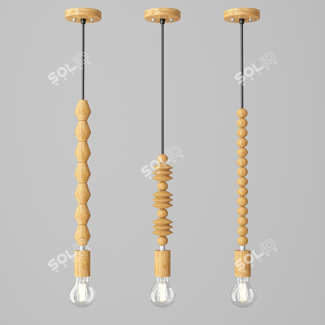 Sleek Wooden Hanging Lights 3D model image 2