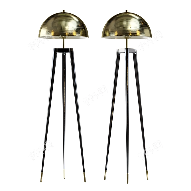 Sleek Walnut & Brass Floor Lamp 3D model image 1