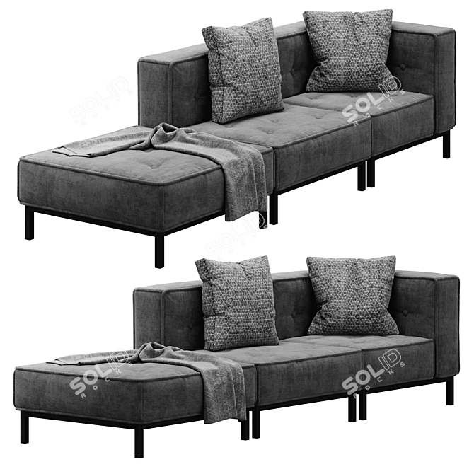 Cushy Modular Sofa with Metal Legs 3D model image 1