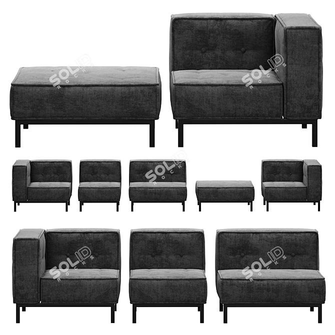 Cushy Modular Sofa with Metal Legs 3D model image 2