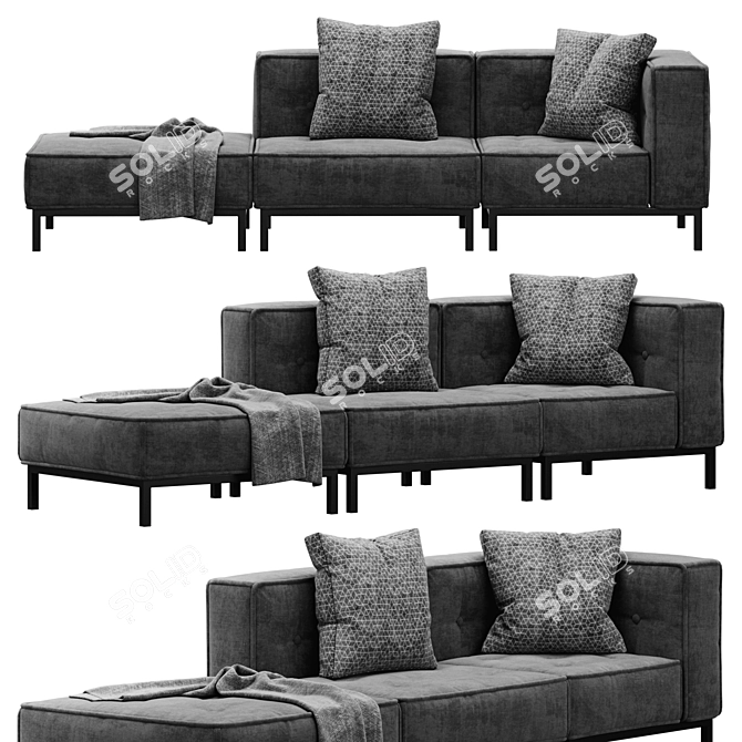 Cushy Modular Sofa with Metal Legs 3D model image 3