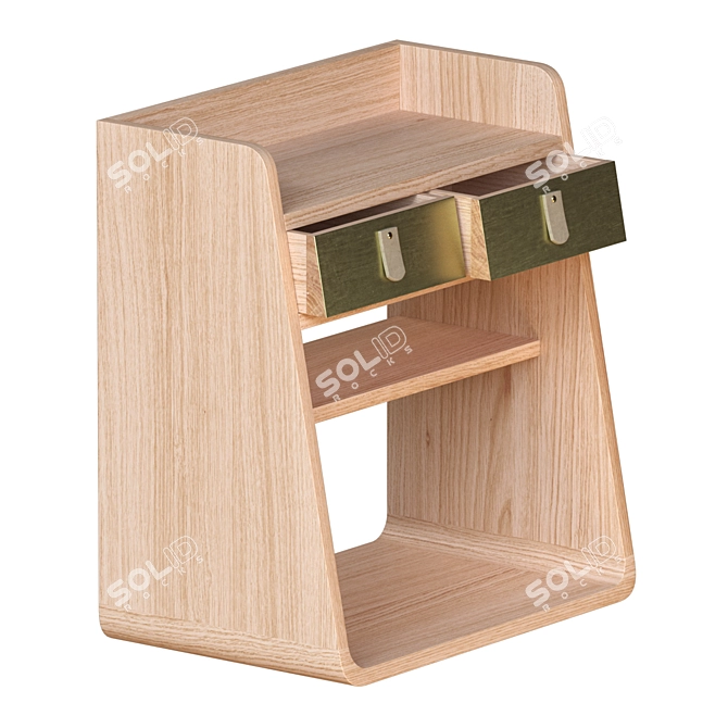 Suzon Wall Bedside Table: Oak, Brass Drawers 3D model image 2