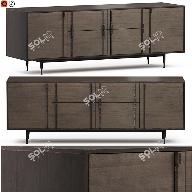 Elegant Wormy Maple Console 3D model image 1