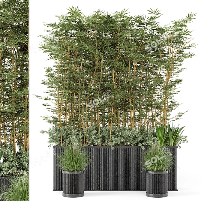 Rusty Concrete Pot Bamboo Set - Outdoor Plants 3D model image 1