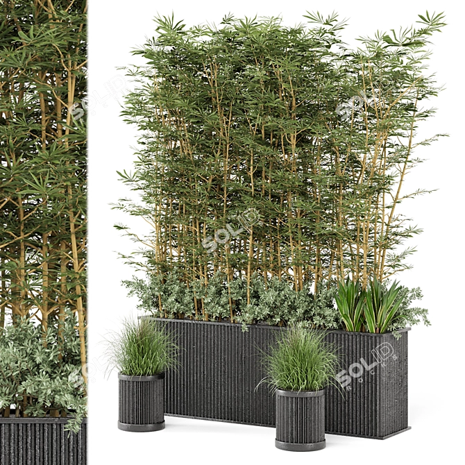 Rusty Concrete Pot Bamboo Set - Outdoor Plants 3D model image 2