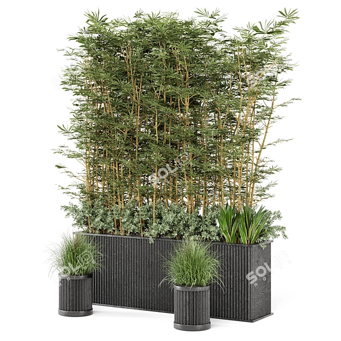 Rusty Concrete Pot Bamboo Set - Outdoor Plants 3D model image 6