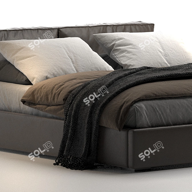 Luxury Leather Upholstered Bed 3D model image 2