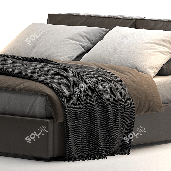 Luxury Leather Upholstered Bed 3D model image 3