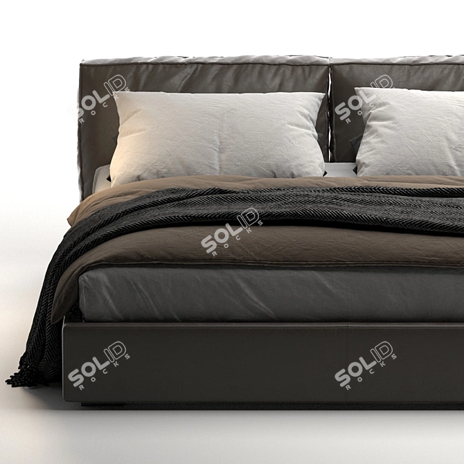 Luxury Leather Upholstered Bed 3D model image 6
