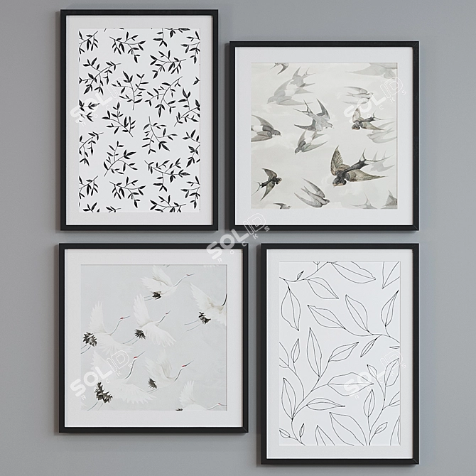 Modern Leaf and Bird Picture Frame Set 3D model image 5