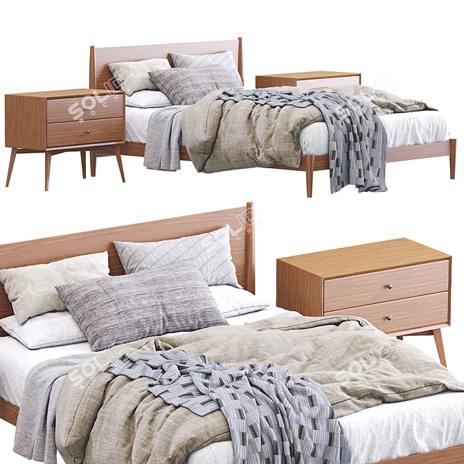 West Elm Mid Century Bedframe - Acorn: Stylish and Sturdy 3D model image 2