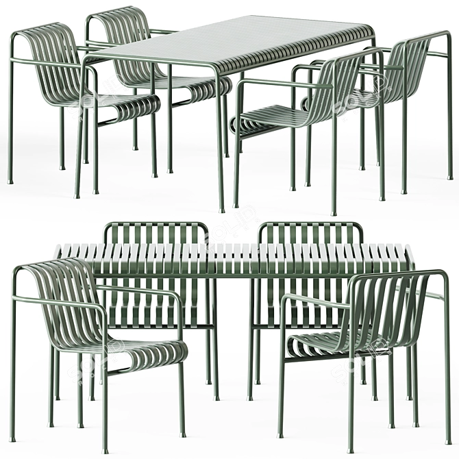 Hay Steel Garden Set: 160cm Table & Palissade Armchair 3D model image 1