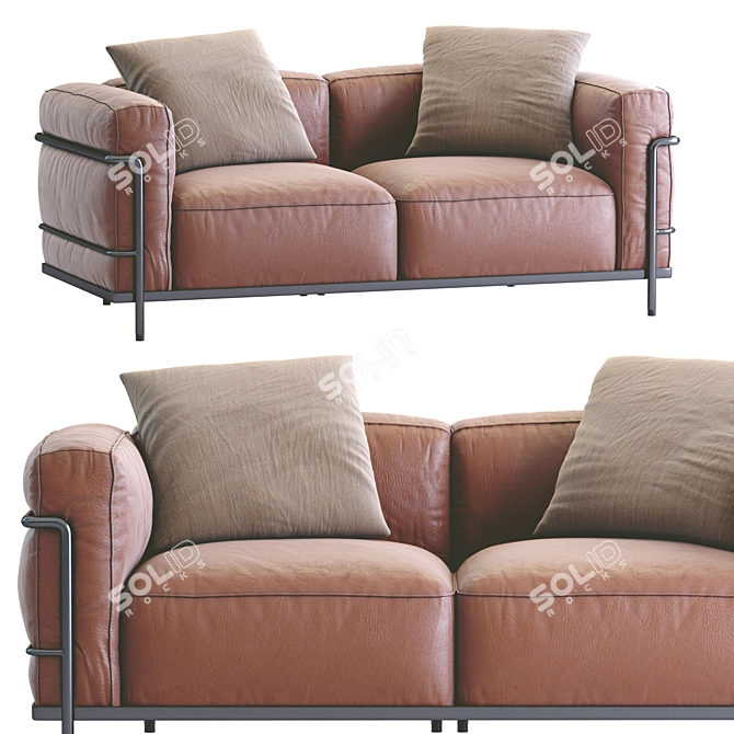 Luxurious Cassina LC3 Leather Sofa 3D model image 6