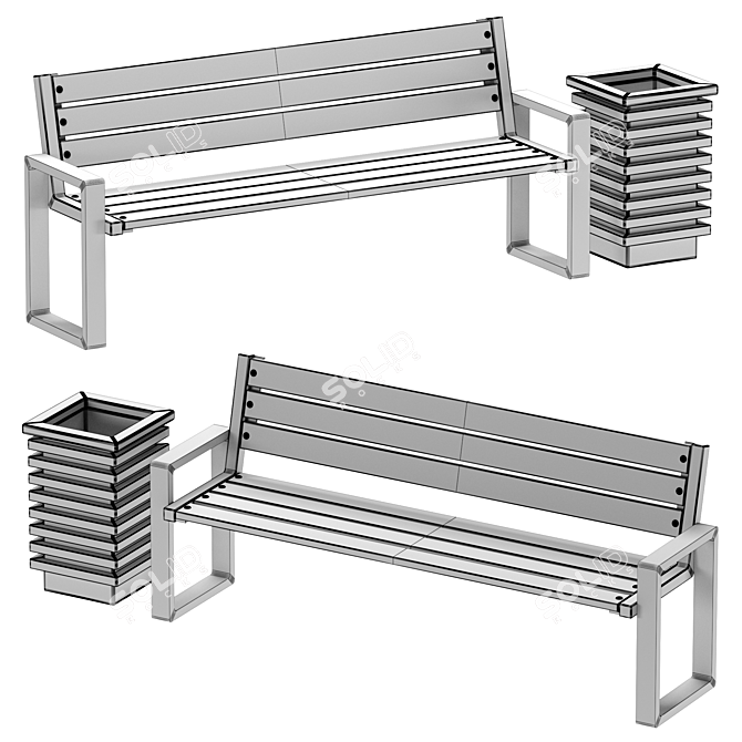 Urban Loft Bench and Urn 3D model image 3