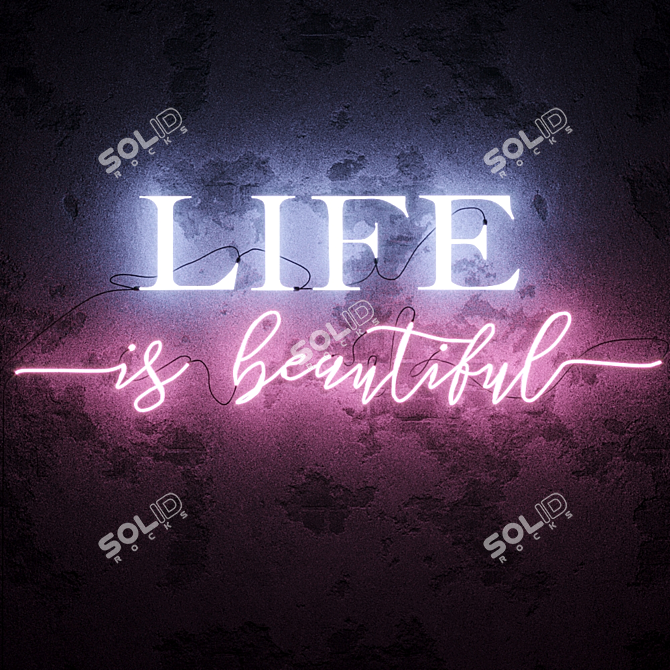 Vibrant Neon Sign "Life is Beautiful 3D model image 1