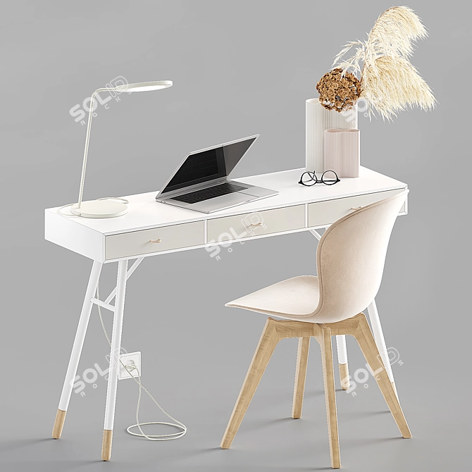 Modern Home Office Set with BoConcept Cupertino Console Table, Adelaide Chair, and Muuto Leaf Lamp 3D model image 1