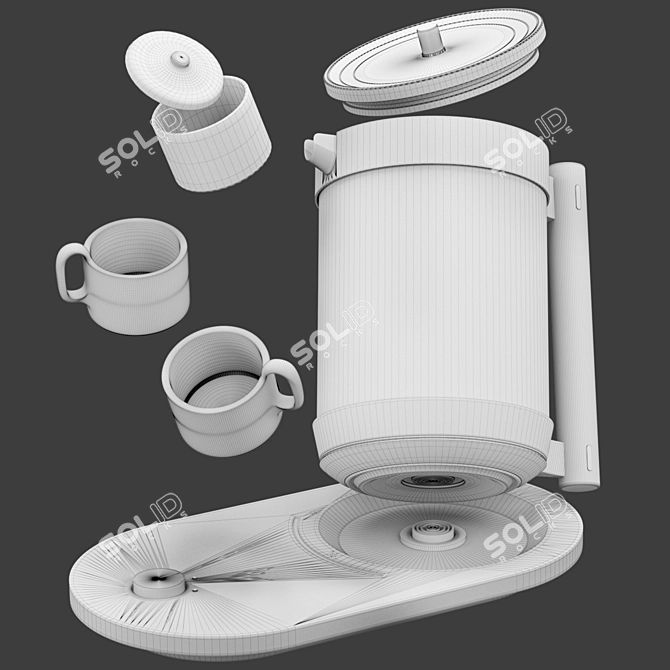 Elegant Kettle and Cup Set 3D model image 5