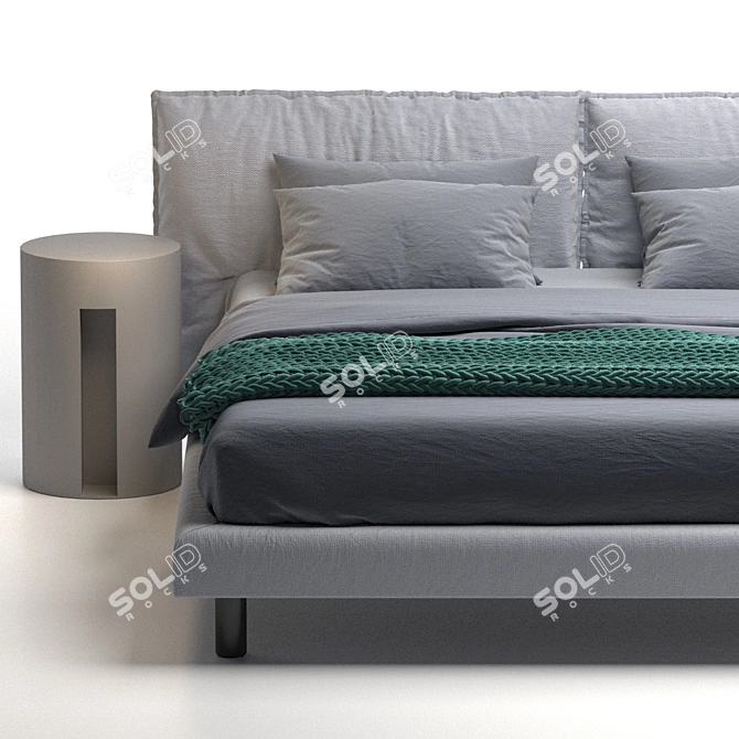 Elegant Upholstered Bed with Wooden Frame 3D model image 4