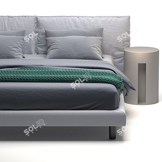 Elegant Upholstered Bed with Wooden Frame 3D model image 5