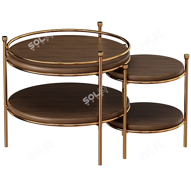 Mezzo Erni Side Table: Polished Brass meets Walnut Veneer 3D model image 1