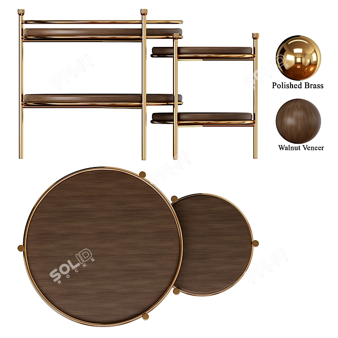 Mezzo Erni Side Table: Polished Brass meets Walnut Veneer 3D model image 3