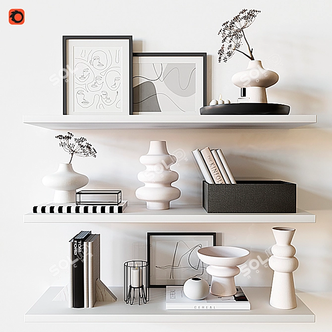 Title: Decorative Shelf with Elegant Accessories 3D model image 1