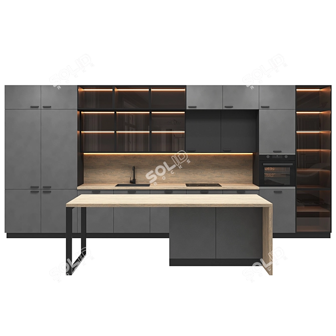 Modern Kitchen With Island 3D model image 1