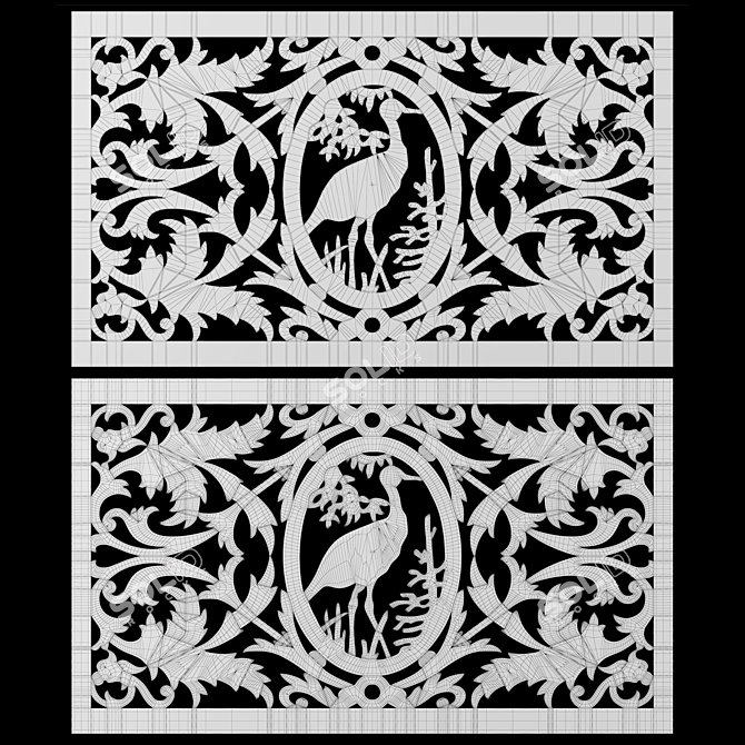 Nature's Harmony - Bear and Heron Decorative Panel 3D model image 3