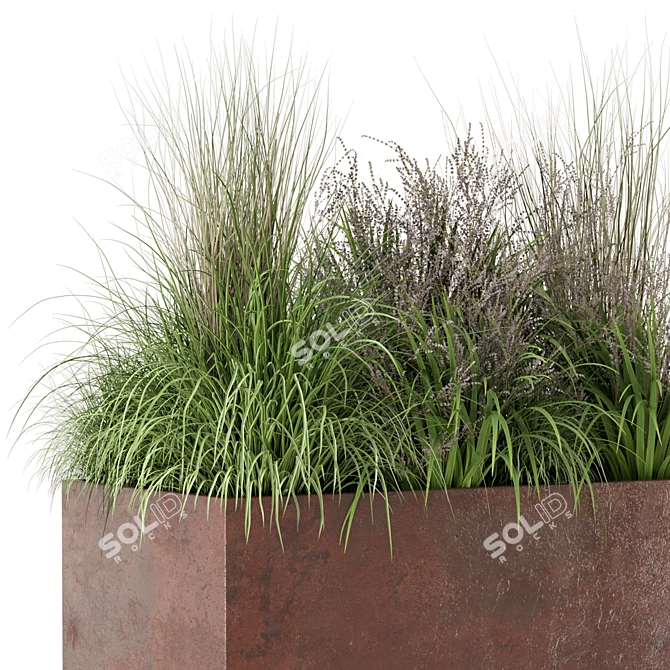 Rusty Metal Pot Outdoor Bush Set 3D model image 2