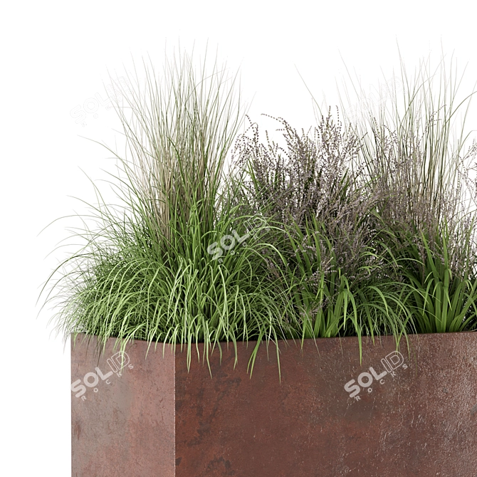 Rusty Metal Pot Outdoor Bush Set 3D model image 4