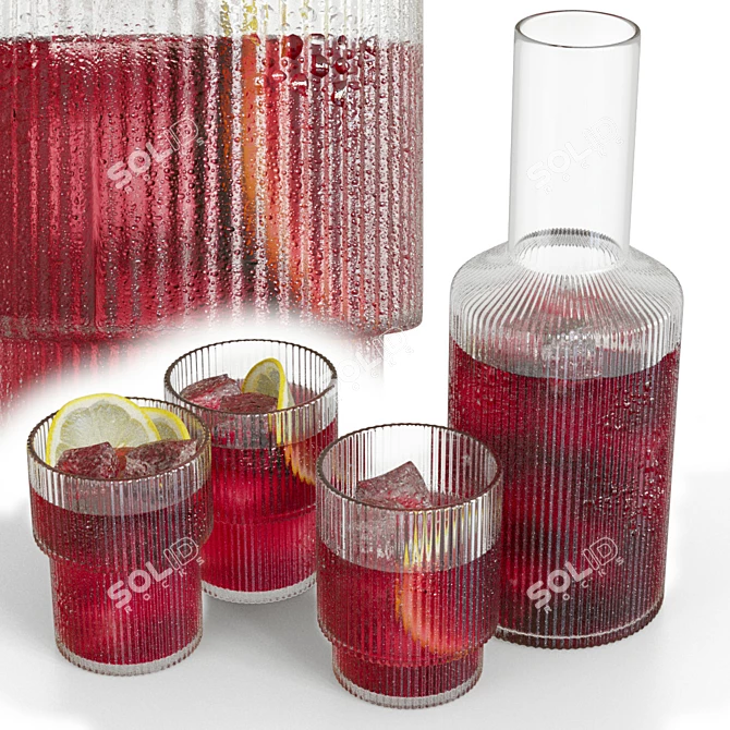 Elegant Glassware Set with Decanter 3D model image 2