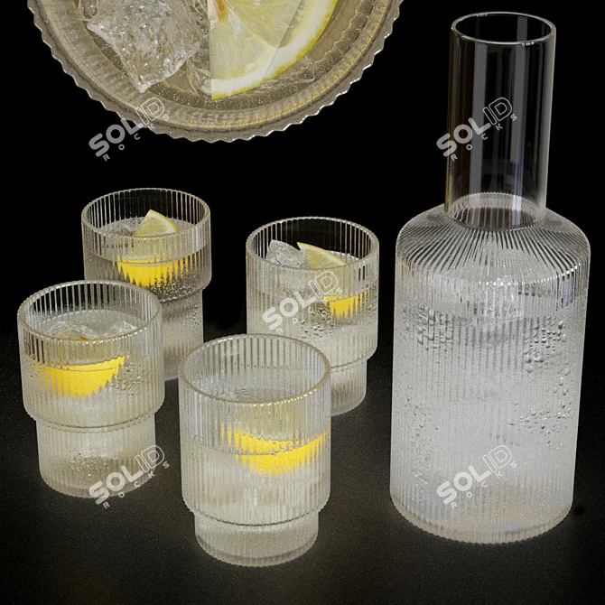 Elegant Glassware Set with Decanter 3D model image 4