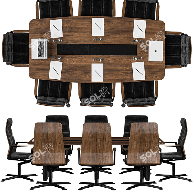 Elegant Wood Conference Table 3D model image 3