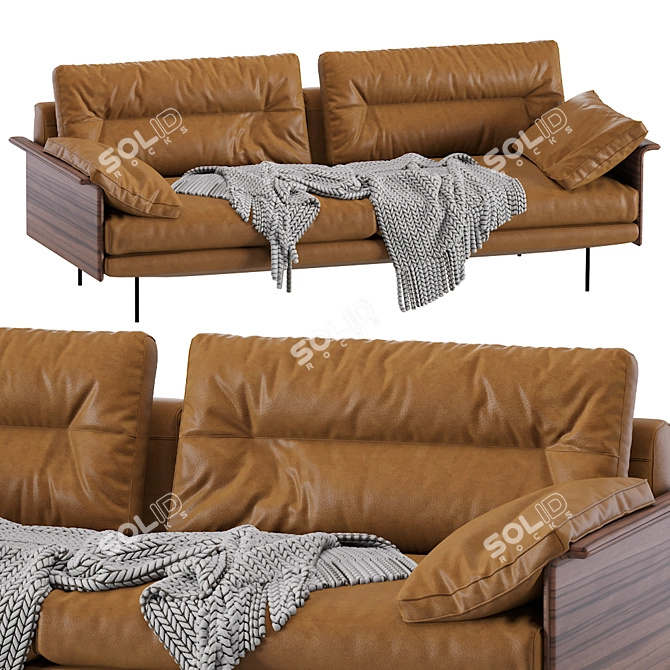 Modern Wood Armrests Sofa 3D model image 1
