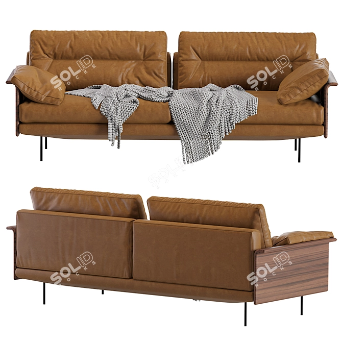 Modern Wood Armrests Sofa 3D model image 2