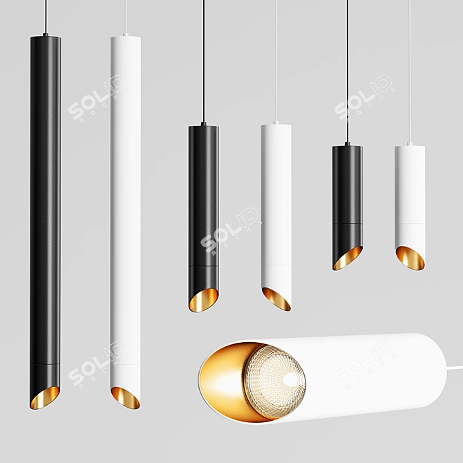 Sleek LED Pendant Lamp - Long Tube 3D model image 1