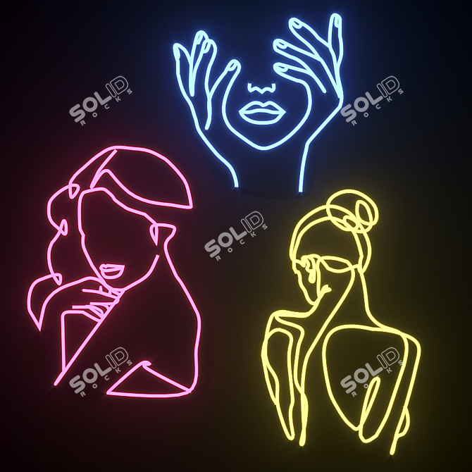 Colorful Glow: Neon Woman Sign 3D model image 1