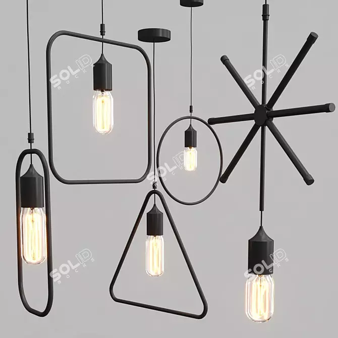 Industrial Metal Pendant Lamp 3D model image 1