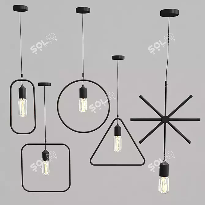 Industrial Metal Pendant Lamp 3D model image 2