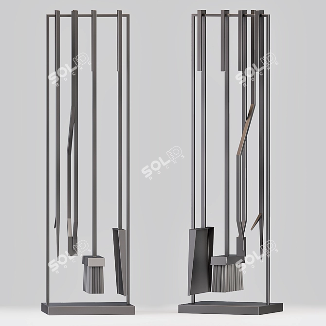 Modern 4PC Bend Raw Steel Fireplace Set 3D model image 2