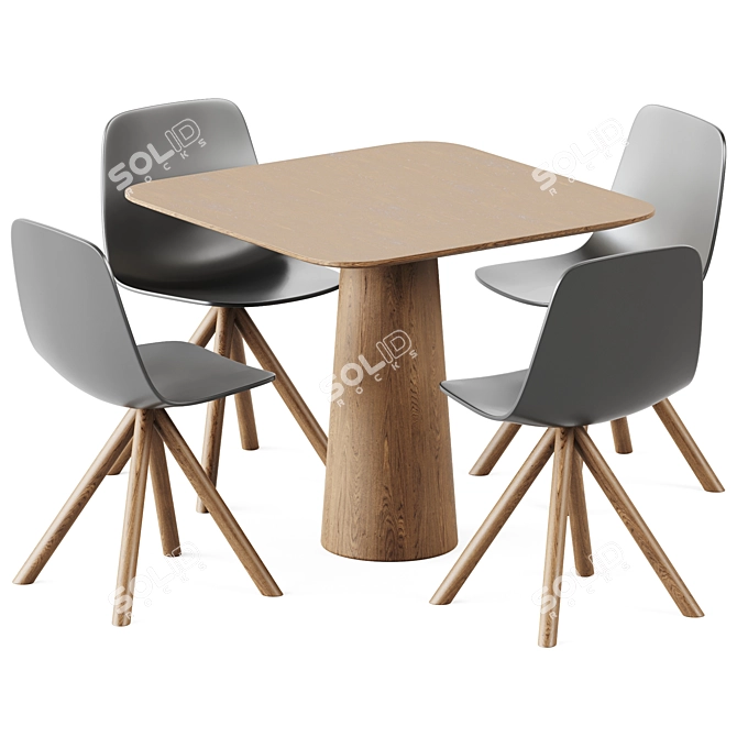 Swivel Wooden Table Base: Ton & Viccarbe 3D model image 1