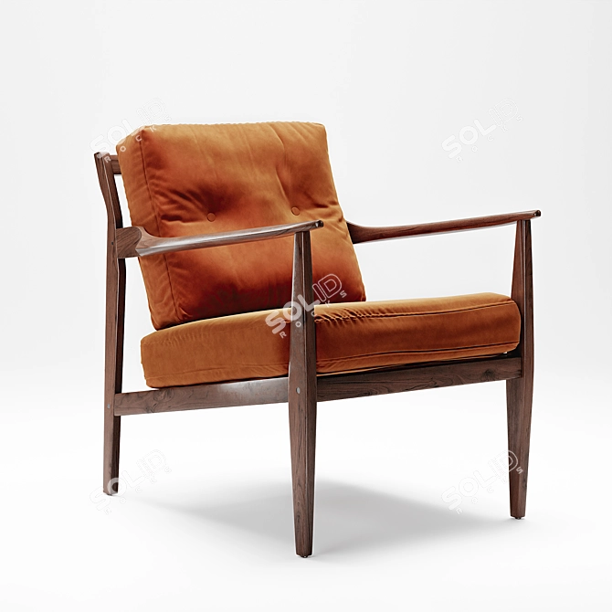 Walnut Framed Mid-Century Lounge Chair 3D model image 1