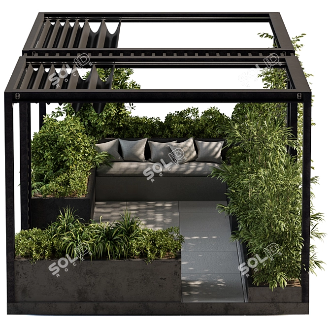 Modern Roof Garden & Pergola Set 3D model image 1