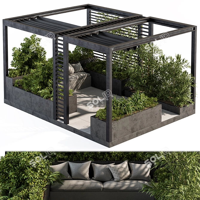 Modern Roof Garden & Pergola Set 3D model image 2