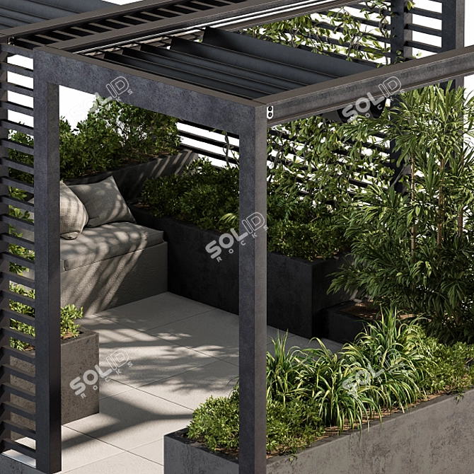 Modern Roof Garden & Pergola Set 3D model image 4