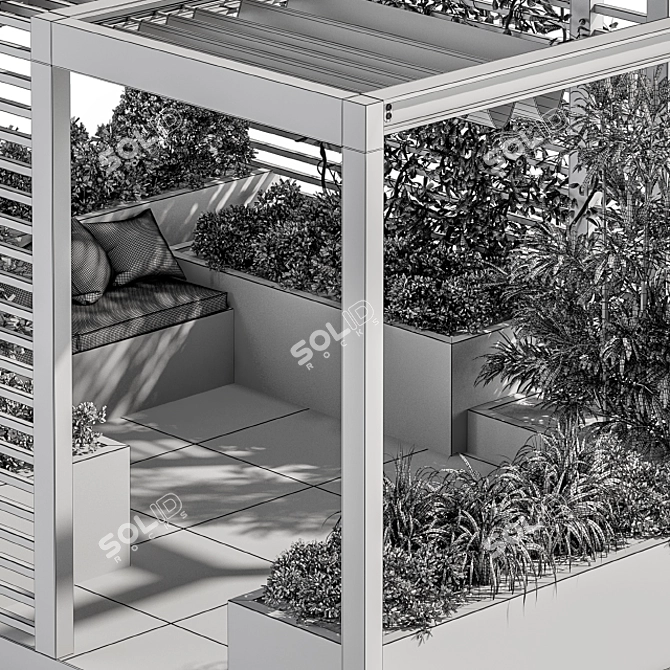 Modern Roof Garden & Pergola Set 3D model image 6