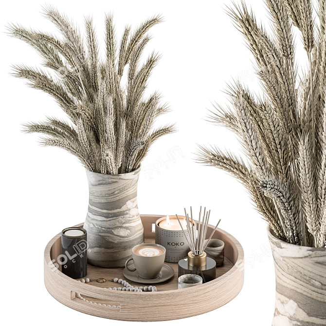 Gorgeous Wheat-Inspired White Decor Set 3D model image 1