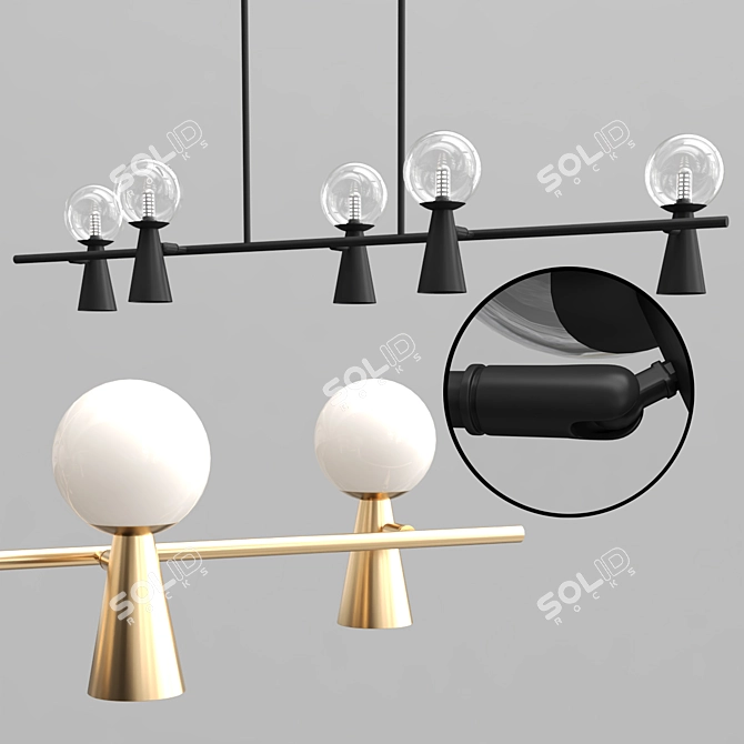 Elegant Cone & Ball Rack Luminaire 3D model image 2