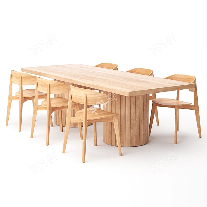 Barrel Dining Table Set 3D model image 1