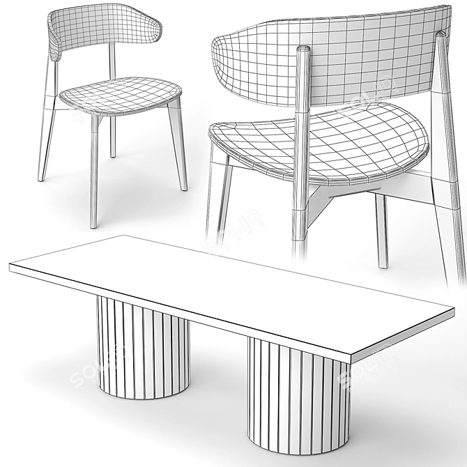 Barrel Dining Table Set 3D model image 5
